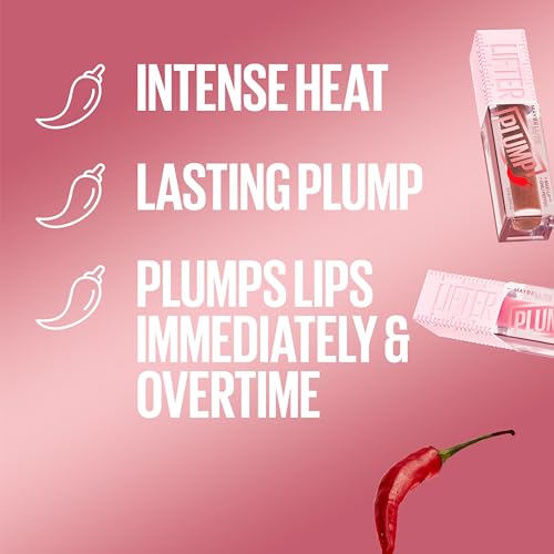 MAYBELLINE Lifter Gloss Lifter Plump, Plumping Lip Gloss with Chili Pepper and 5% Maxi-Lip, Blush Blaze, Sheer Pale Pink, 1 Count - Morena Vogue