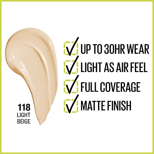 Maybelline Super Stay Full Coverage Liquid Foundation Active Wear Makeup, Up to 30Hr Wear, Transfer, Sweat & Water Resistant, Matte Finish, Light Beige, 1 Count - Morena Vogue