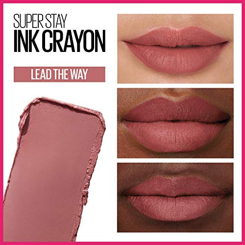 Maybelline Super Stay Ink Crayon Lipstick Makeup, Precision Tip Matte Lip Crayon with Built-in Sharpener, Longwear Up To 8Hrs, Lead The Way, Pink Beige, 1 Count - Morena Vogue