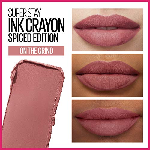 Maybelline Super Stay Ink Crayon Lipstick Makeup, Precision Tip Matte Lip Crayon with Built-in Sharpener, Longwear Up To 8Hrs, On The Grind, Purple Mauve Pink, 1 Count - Morena Vogue