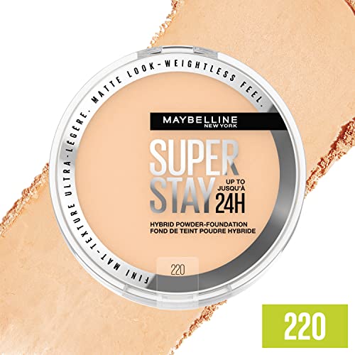 Maybelline Super Stay Up to 24HR Hybrid Powder-Foundation, Medium-to-Full Coverage Makeup, Matte Finish, 220, 1 Count - Morena Vogue