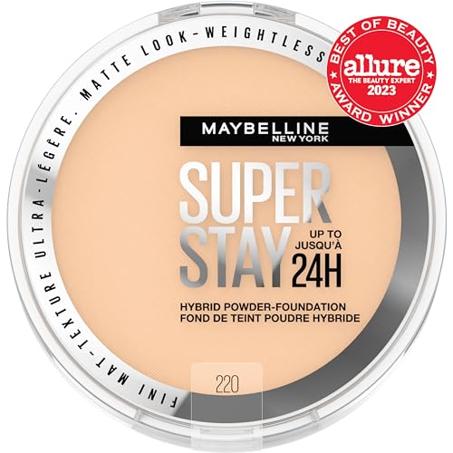 Maybelline Super Stay Up to 24HR Hybrid Powder-Foundation, Medium-to-Full Coverage Makeup, Matte Finish, 220, 1 Count - Morena Vogue