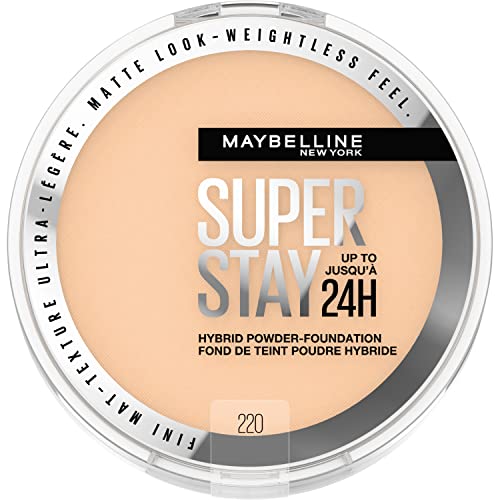 Maybelline Super Stay Up to 24HR Hybrid Powder-Foundation, Medium-to-Full Coverage Makeup, Matte Finish, 220, 1 Count - Morena Vogue