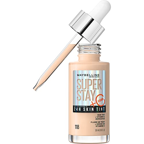 Maybelline Super Stay Up to 24HR Skin Tint, Radiant Light-to-Medium Coverage Foundation, Makeup Infused With Vitamin C, 118, 1 Count - Morena Vogue