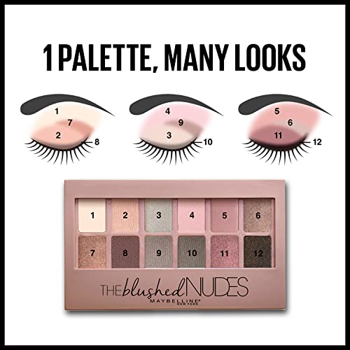 Maybelline The Blushed Nudes Eyeshadow Palette Makeup, 12 Pigmented Matte & Shimmer Shades, Blendable Powder, 1 Count - Morena Vogue