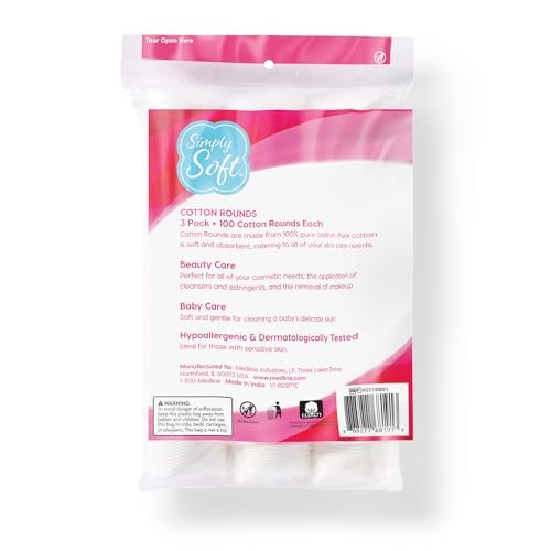 Medline Simply Soft Cotton Rounds (300 Count), 100% Cotton Absorbent and Textured Cotton Pads, Lint-Free - Morena Vogue