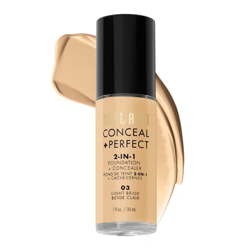 Milani Conceal + Perfect Liquid Foundation - Light Beige, 1 Fl. Oz. Cruelty-Free, Water-Resistant, Oil-Free, Medium-To-Full Coverage, Satin Matte Finish - Morena Vogue