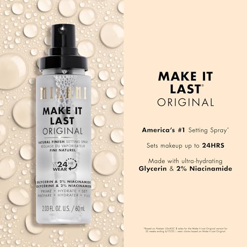 Milani Make It Last Original - Natural Finish Setting Spray 3-in-1 Setting Spray and Primer- Prime + Correct + Set Makeup Finishing Spray and Primer - Long Lasting Makeup Primer and Spray 2.03 Fl. Oz - Morena Vogue