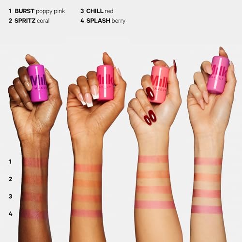 Milk Makeup Cooling Water Jelly Tint, Burst (Poppy Pink) - 0.17 oz - Sheer Lip & Cheek Stain - Buildable Watercolor Finish - 1,000+ Swipes Per Stick - Vegan, Cruelty Free - Morena Vogue