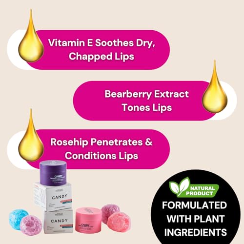 Minimo Candy Lip Exfoliator Scrub & Moisturizer - Great for Smokers Lips | Removes Dead Skin from Dry Chapped Lips - Nourishes, Softens, & Hydrates (1 oz) Travel Size - Morena Vogue