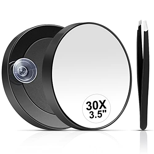 MIYADIVA 30X Magnifying Mirror, Small Magnifying Mirror with Suction Cup and Tweezers, As a Travel Mganifying Mirror, Compact Mirror Set for Plucking Eyebrows 3.5 Inches - Morena Vogue