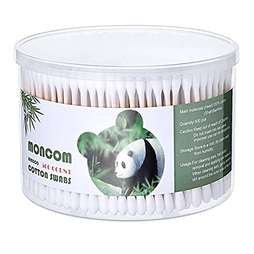 MONCOM Cotton Swabs 500 Count Double Round Thick Tips | Biodegradable & Organic Strong Wooden Sticks Cotton Swabs For Ears | Firm Qtips cotton swabs | Natural Cotton Buds, 3 inch, One Small box - Morena Vogue