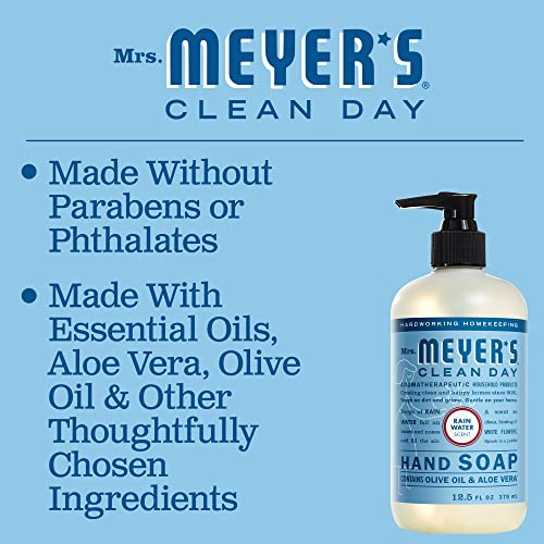 MRS. MEYER'S CLEAN DAY Hand Soap, Made with Essential Oils, Biodegradable Formula, Rain Water, 12.5 fl. oz - Pack of 3 - Morena Vogue