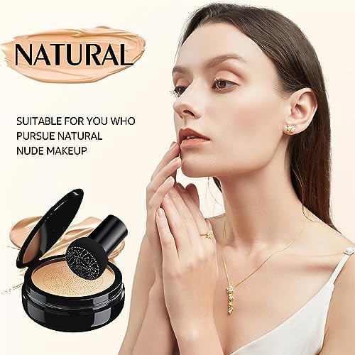 Mushroom Head Air Cushion CC Cream - BB Cream Foundation Makeup, Long-Lasting Makeup Even Skin Tone, Concealer Moisturizing Oil Control Waterproof, Makeup Base Primer for All Skin Types(Natural Beige) - Morena Vogue