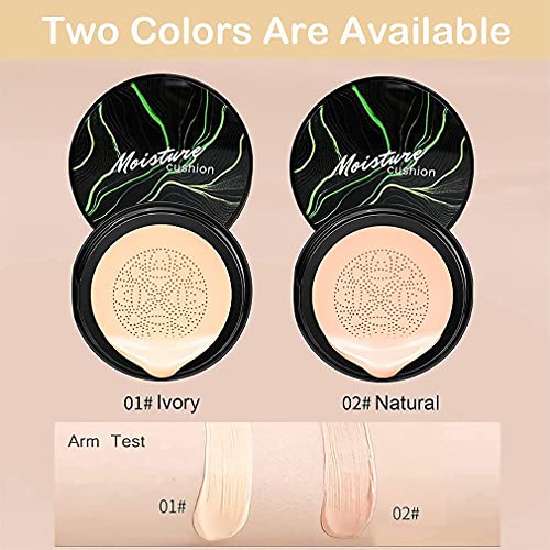 Mushroom Head Air Cushion CC Cream, CC Cream Foundation, Moisturizing BB Cream Foundation Long-Lasting Coverage of Blemishes, Matte Even Skin Tone Nude Makeup Base Primer(02#, Natural) - Morena Vogue