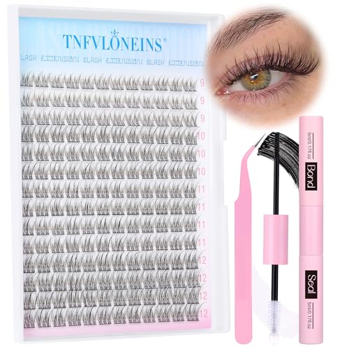 Natural Lash Extension Kit 168Pcs Lash Clusters Kit Wispy Eyelash Extensions 9-12MM Individual Lashes Extensions with Bond and Seal Lash Glue and Eyelash Extension Tweezers DIY at Home by TNFVLONEINS - Morena Vogue