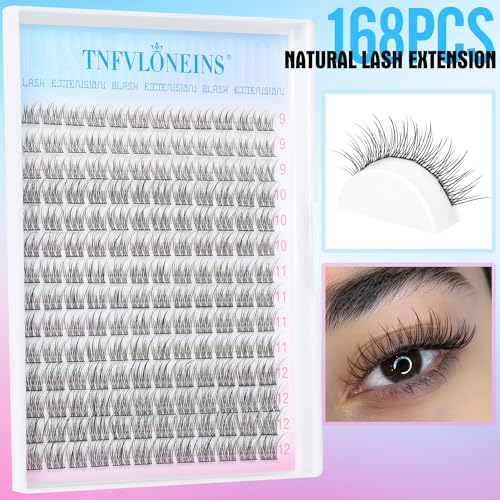 Natural Lash Extension Kit 168Pcs Lash Clusters Kit Wispy Eyelash Extensions 9-12MM Individual Lashes Extensions with Bond and Seal Lash Glue and Eyelash Extension Tweezers DIY at Home by TNFVLONEINS - Morena Vogue