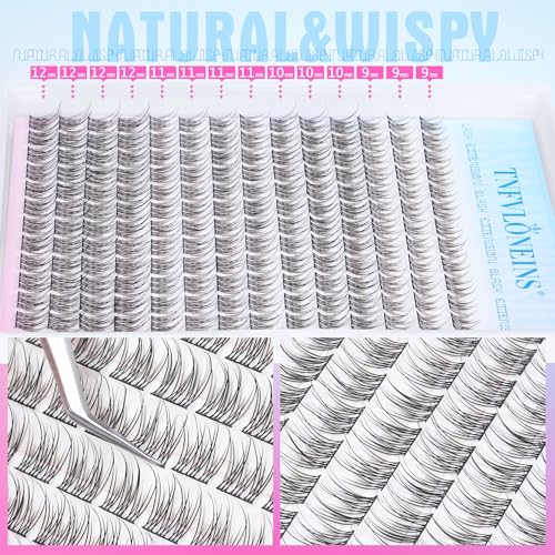 Natural Lash Extension Kit 168Pcs Lash Clusters Kit Wispy Eyelash Extensions 9-12MM Individual Lashes Extensions with Bond and Seal Lash Glue and Eyelash Extension Tweezers DIY at Home by TNFVLONEINS - Morena Vogue