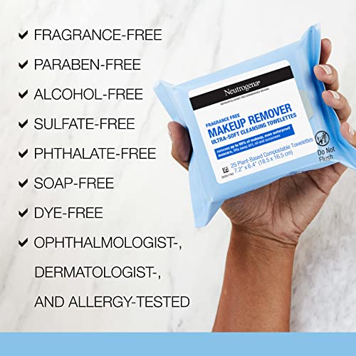 Neutrogena Cleansing Fragrance Free Makeup Remover Face Wipes, Cleansing Facial Towelettes for Waterproof Makeup, Alcohol-Free, Unscented, 100% Plant-Based Fibers, Twin Pack, 2 x 25 ct - Morena Vogue