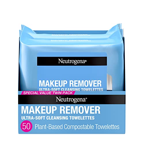 Neutrogena Cleansing Fragrance Free Makeup Remover Face Wipes, Cleansing Facial Towelettes for Waterproof Makeup, Alcohol-Free, Unscented, 100% Plant-Based Fibers, Twin Pack, 2 x 25 ct - Morena Vogue