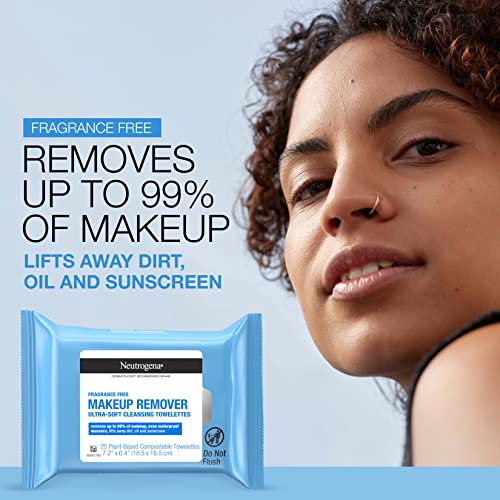 Neutrogena Cleansing Fragrance Free Makeup Remover Face Wipes, Cleansing Facial Towelettes for Waterproof Makeup, Alcohol-Free, Unscented, 100% Plant-Based Fibers, Twin Pack, 2 x 25 ct - Morena Vogue