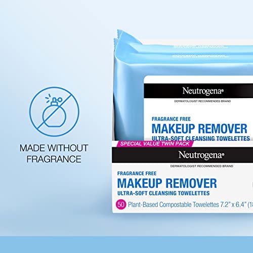 Neutrogena Cleansing Fragrance Free Makeup Remover Face Wipes, Cleansing Facial Towelettes for Waterproof Makeup, Alcohol-Free, Unscented, 100% Plant-Based Fibers, Twin Pack, 2 x 25 ct - Morena Vogue