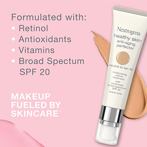 Neutrogena Healthy Skin Anti-Aging Perfector Tinted Facial Moisturizer and Retinol Treatment with Broad Spectrum SPF 20 Sunscreen with Titanium Dioxide, 30 Light to Neutral, 1 fl. oz - Morena Vogue