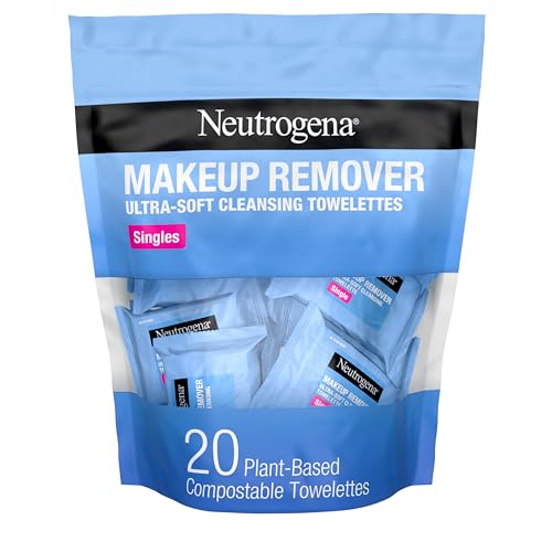 Neutrogena Makeup Remover Facial Cleansing Towelette Singles, Daily Face Wipes Remove Dirt, Oil, Makeup & Waterproof Mascara, Gentle, Individually Wrapped, 100% Plant-Based Fibers, 20 ct - Morena Vogue