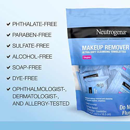 Neutrogena Makeup Remover Facial Cleansing Towelette Singles, Daily Face Wipes Remove Dirt, Oil, Makeup & Waterproof Mascara, Gentle, Individually Wrapped, 100% Plant-Based Fibers, 20 ct - Morena Vogue