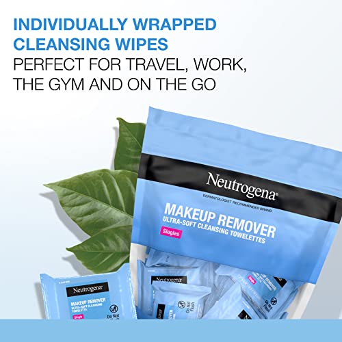 Neutrogena Makeup Remover Facial Cleansing Towelette Singles, Daily Face Wipes Remove Dirt, Oil, Makeup & Waterproof Mascara, Gentle, Individually Wrapped, 100% Plant-Based Fibers, 20 ct - Morena Vogue