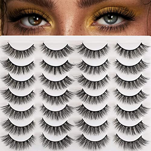 Newcally Lashes False Eyelashes Cat Eyes Wispy Natural Faux Mink Lashes 14 Pairs Pack Light Volume Short Fake Eye Lashes Multipack - Morena Vogue