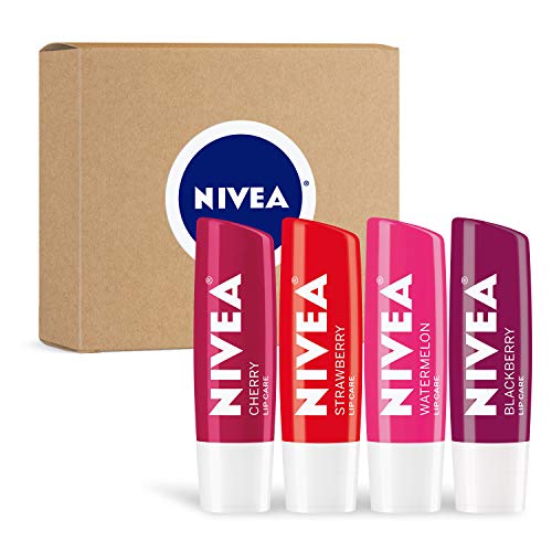 NIVEA Lip Care, Fruit Lip Balm Variety Pack, Tinted Lip Balm, 0.17 Oz, 4 count (Pack of 1) - Morena Vogue