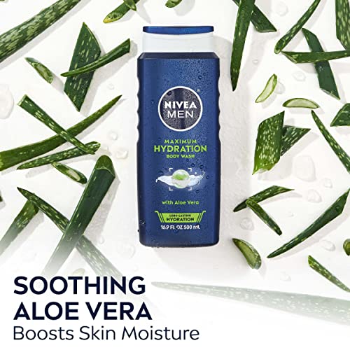 NIVEA MEN Maximum Hydration Body Wash, Aloe Vera Body Wash for Dry Skin, 16.9 Fl Oz (Pack of 3) - Morena Vogue