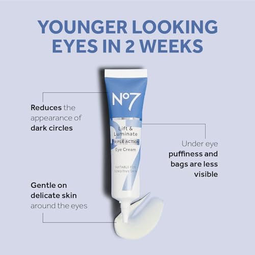 No7 Lift & Luminate Eye Cream - Dark Circles & Puffiness Solution - Shea Butter, Hyaluronic Acid & Ginseng (15ml) - Morena Vogue