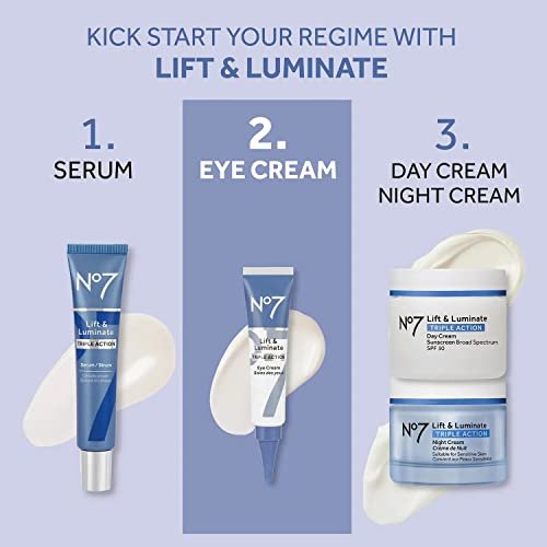 No7 Lift & Luminate Eye Cream - Dark Circles & Puffiness Solution - Shea Butter, Hyaluronic Acid & Ginseng (15ml) - Morena Vogue