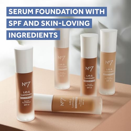 No7 Lift & Luminate Triple Action Serum Foundation - Cool Ivory - Liquid Foundation Makeup with SPF 15 for Dewy, Glowy Base - Radiant Serum Foundation for Mature Skin (30ml) - Morena Vogue