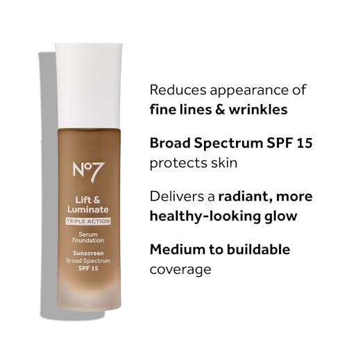 No7 Lift & Luminate Triple Action Serum Foundation - Cool Ivory - Liquid Foundation Makeup with SPF 15 for Dewy, Glowy Base - Radiant Serum Foundation for Mature Skin (30ml) - Morena Vogue