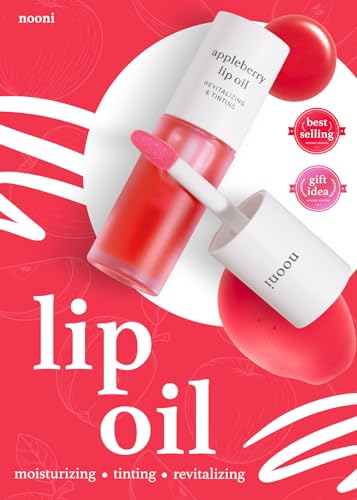 NOONI Korean Lip Oil - Appleberry | Lip Stain, Gift, Long-Lasting, Moisturizing, Plumping, Revitalizing, and Tinting for Dry Lips with Raspberry Fruit Extract, Glass Skin Look, 0.12 Fl Oz - Morena Vogue