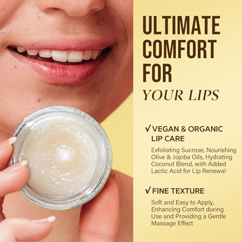 Nourishing Lip Scrub - Infused with Coconut Oil, Olive Fruit Oil, and Jojoba Seed Oil, 1.05oz - Exfoliate, Hydrate, and Glow for Chapped Dry, Dark Lips - Morena Vogue