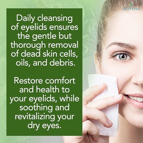 NOVEHA 60PCs Tea Tree Oil Eyelid & Lash Wipes | With Hyaluronic Acid, Green Tea & Chamomile For Blepharitis, Itchy & Stye Eyes, Individually Wrapped, Natural Eyelash Makeup Remover & Daily Cleanser - Morena Vogue