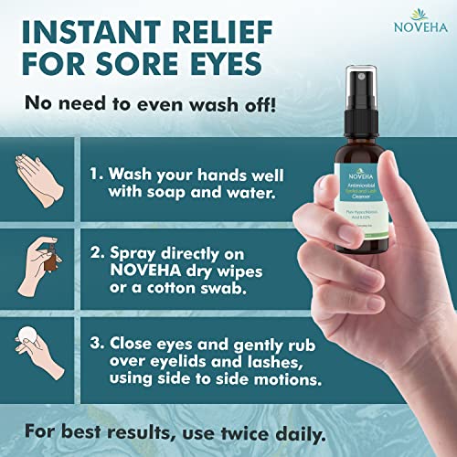 NOVEHA Eyelid and Lash Cleanser - Fast Acting Soothing Formula, Effective Relief from Irritation, Dry Eyes, Styes and Blepharitis, Pure and Gentle Hypochlorous Acid Spray, 30mL (1.01 oz) - Morena Vogue