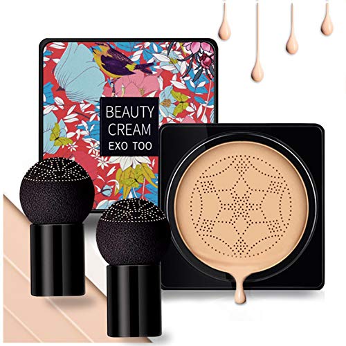 NUIBO Air Cushion CC Cream Mushroom Head, Moisturizing Concealer Makeup Base, Primer Liquid Foundation Long Lasting with Two Mushroom Makeup Sponges 【Natural】【Screw lid】 - Morena Vogue