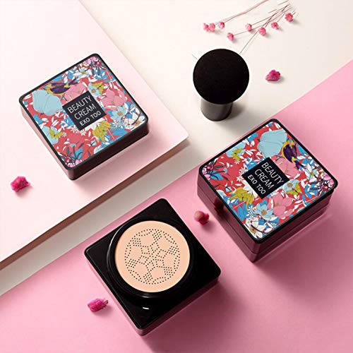 NUIBO Air Cushion CC Cream Mushroom Head, Moisturizing Concealer Makeup Base, Primer Liquid Foundation Long Lasting with Two Mushroom Makeup Sponges 【Natural】【Screw lid】 - Morena Vogue