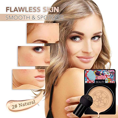 NUIBO Air Cushion CC Cream Mushroom Head, Moisturizing Concealer Makeup Base, Primer Liquid Foundation Long Lasting with Two Mushroom Makeup Sponges 【Natural】【Screw lid】 - Morena Vogue