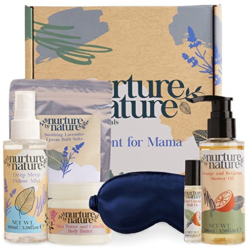 Nurture by Nature's MOMENT FOR MAMA Gift Set, Mothers Day Gift, Spa Gift Baskets for Women, 6 Pcs Per Bath Set, Mom Spa Gift Set, Relaxation Kit, Body butter, Shower Oil, Essential Oil Roll on - Morena Vogue