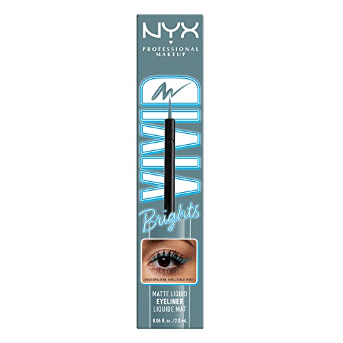 NYX PROFESSIONAL MAKEUP Vivid Brights Liquid Liner, Smear-Resistant Eyeliner with Precise Tip - Cyan Simp - Morena Vogue