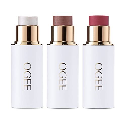 Ogee Face Stick Crystal Collection Trio - Contour Stick Makeup Collection - Certified Organic Contour Palette - Includes Bronzer Stick, Blush Stick & Highlighter Stick - Morena Vogue