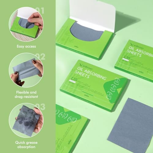 Oil Absorbing Sheets with Bamboo Charcoal - 4 Pack (480 sheets) Oil Blotting Sheets For Face, 20% More Makeup Friendly High-performance Handy Face Blotting Paper for Oily Skin - Morena Vogue