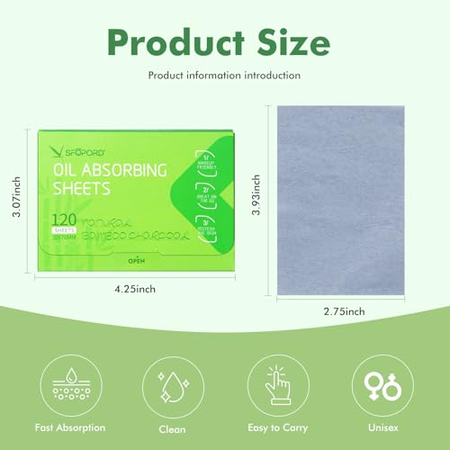 Oil Absorbing Sheets with Bamboo Charcoal - 4 Pack (480 sheets) Oil Blotting Sheets For Face, 20% More Makeup Friendly High-performance Handy Face Blotting Paper for Oily Skin - Morena Vogue