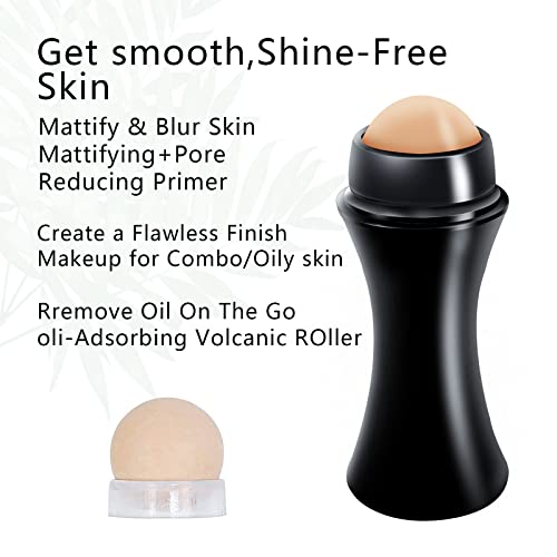 Oil-Absorbing Volcanic Face Roller, Reusable Face Roller Skin Care Facial Skin Care Tools, Oil Control Face Roller Stone, Suitable For Female Girls Makeup Massage Beauty Accessories(Black Set) - Morena Vogue